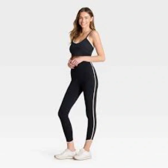JoyLab™ Women's High-Rise Contrast Piped 7/8 Leggings - Black/Tan XS & XXL - Picture 3 of 12
